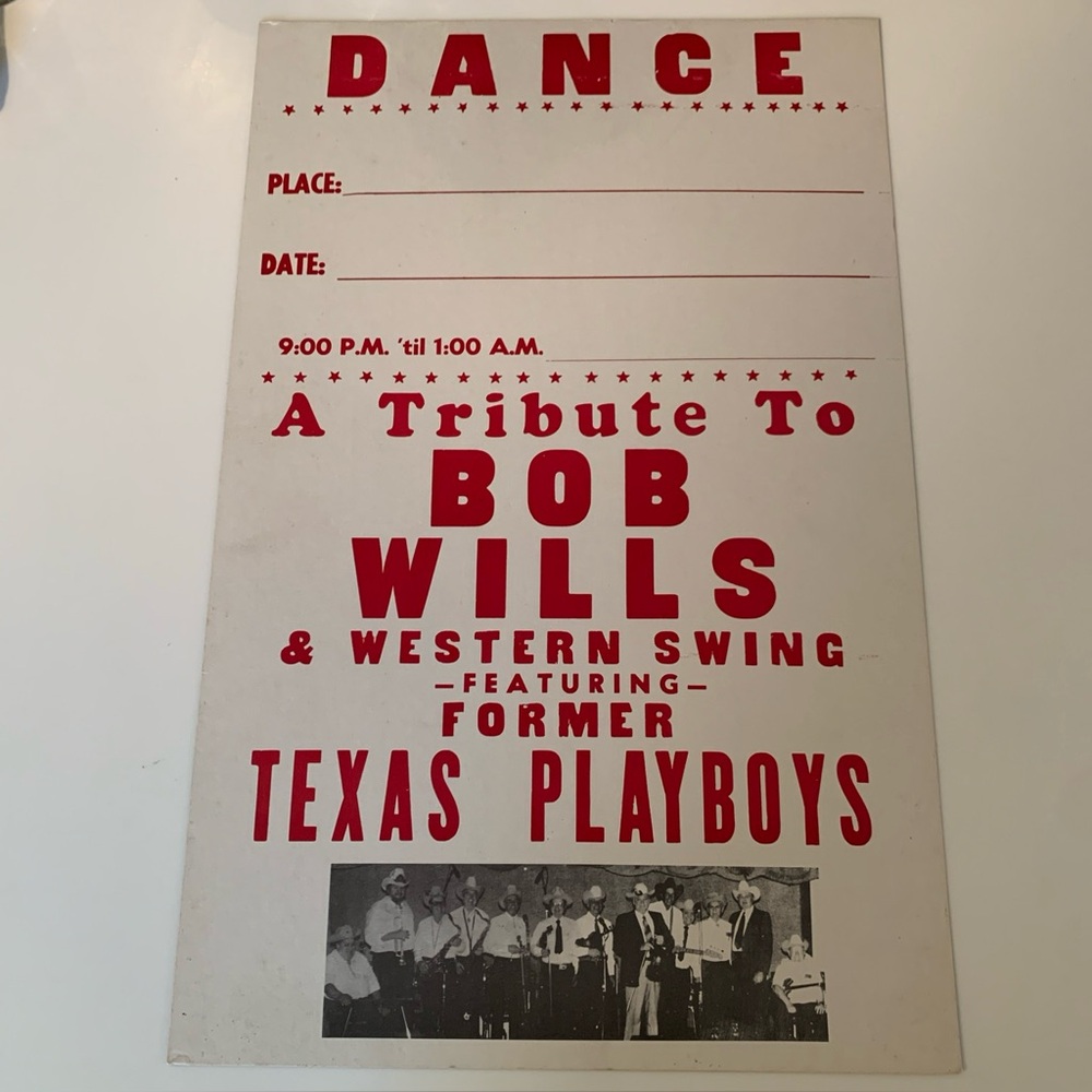 Vintage NOS BOB WILLS Tribute Texas Playboys poster RARE COLORCRAFT Litho OKC